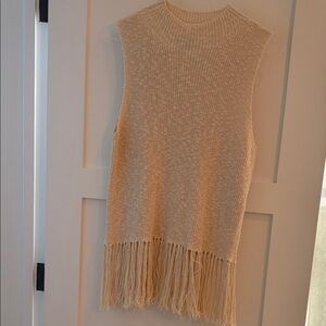 Rails Cream Sleeveless Fringe Sweater
